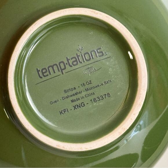 Temptations By Tara 3-Piece Set Nesting Bowls Dark Sleek Green Striped Ceramic - Picture 8 of 11
